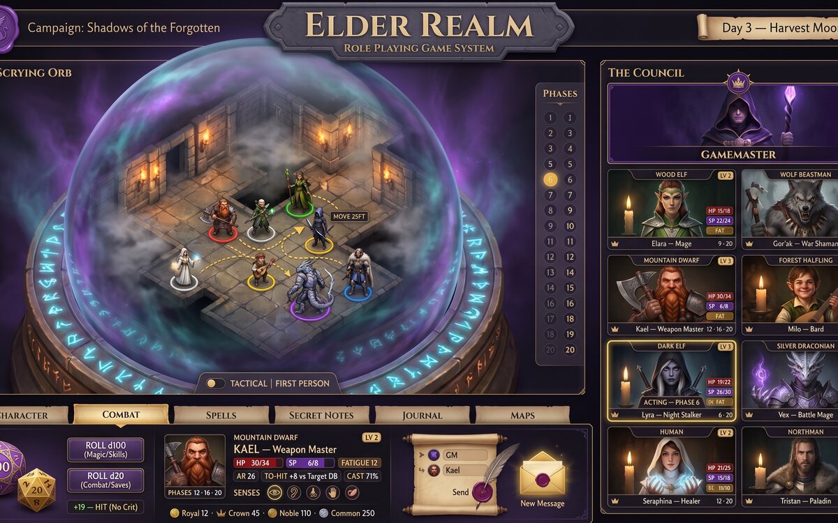 The Elder Realm 3D scrying-mirror virtual tabletop