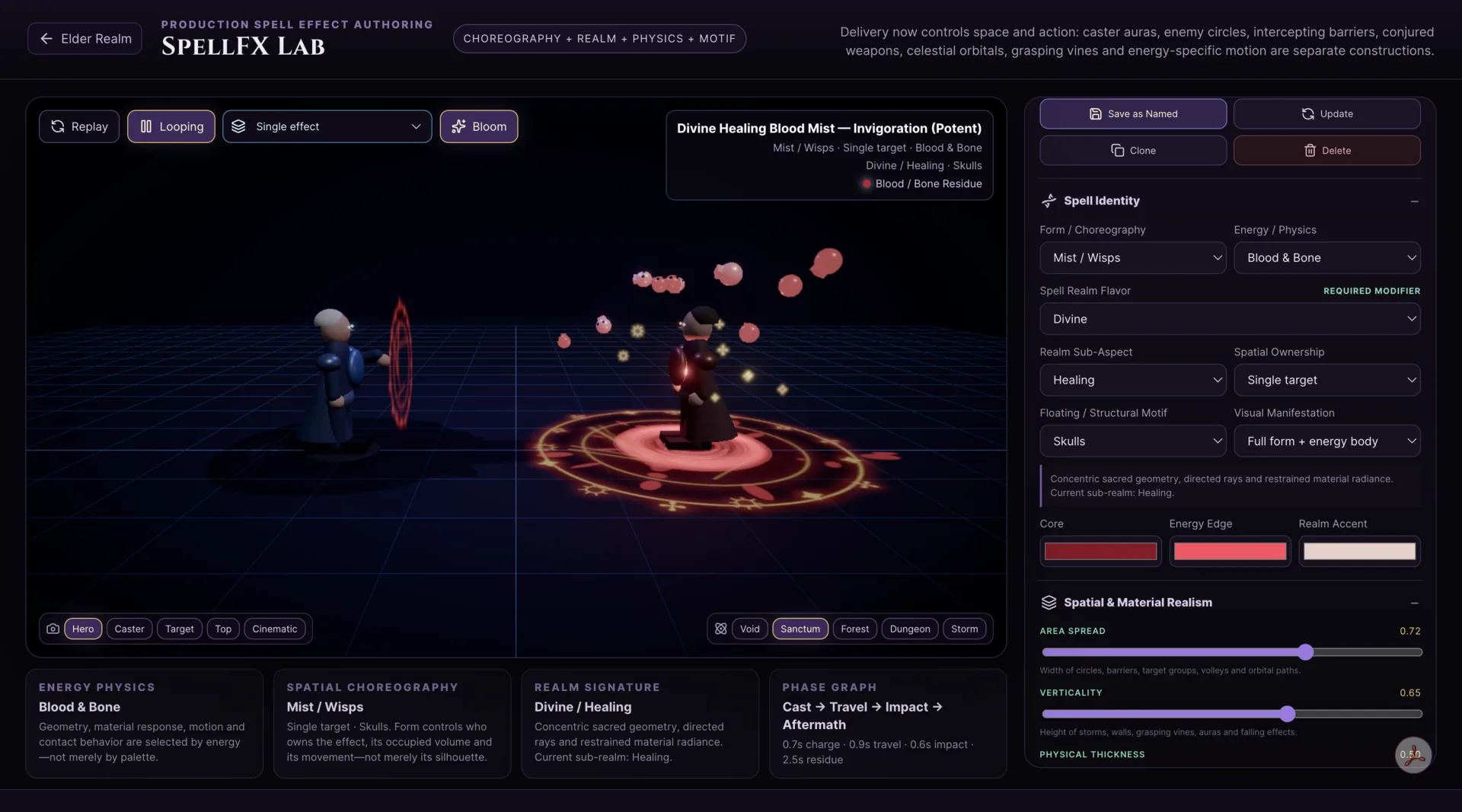 SpellFX Lab with a shared visual effect authored for a spell or ability